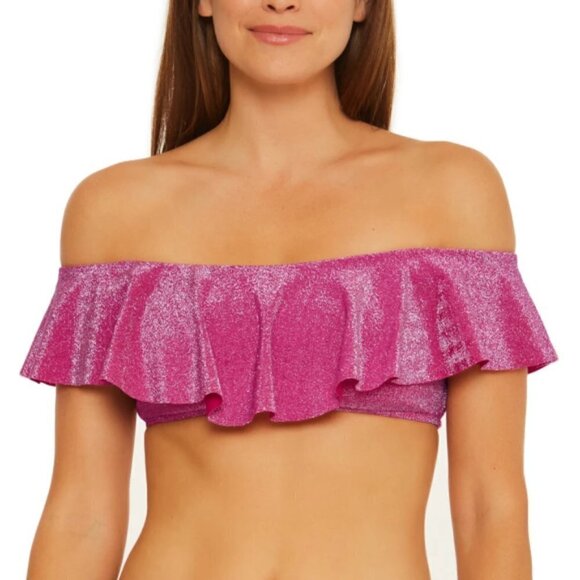 Trina Turk 'Cosmos' Metallic Off-The-Shoulder Ruffle Bikini Top, Planetary Pink - Picture 1 of 2